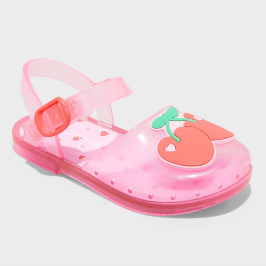 Toddler Lainey Cherry Jelly Sandals - Cat & Jack™ Pink 9T: Adjustable Hook and Loop Strap, Non Marking Outsole, Closed Round Toe - Girl