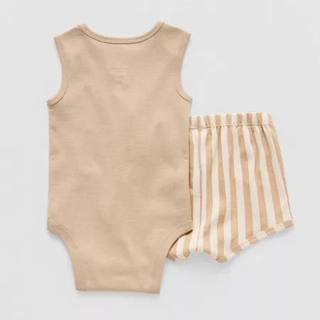 Okie Dokie Baby Boys 2-Pc Short Set, 12M Beige