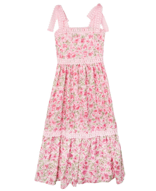 Rare Editions Big Girls Floral and Crochet Trim Maxi Dress - Pink
