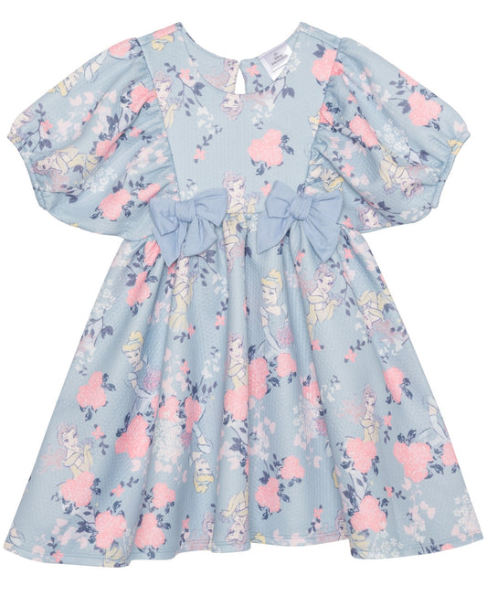 Disney Toddler and Little Girls Princess Flower Short Sleeve Dress - Blue