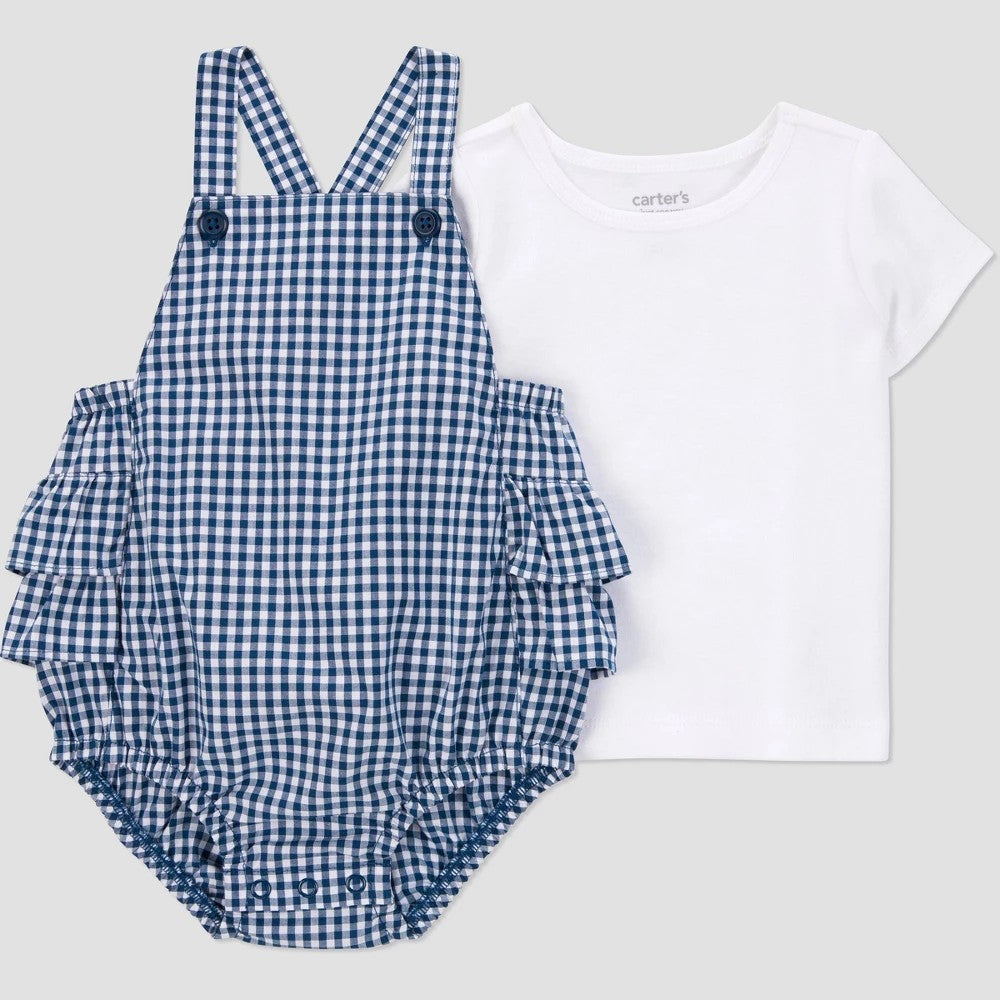 Carter's Baby Girls' Gingham Set - Blue 18M, Cotton Top & Romper