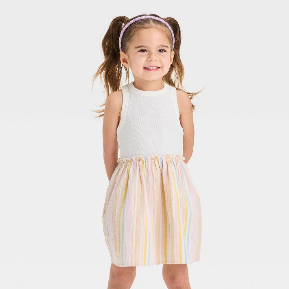 Cat & Jack Toddler Girls' Stripe Tank Dress Cream 2T