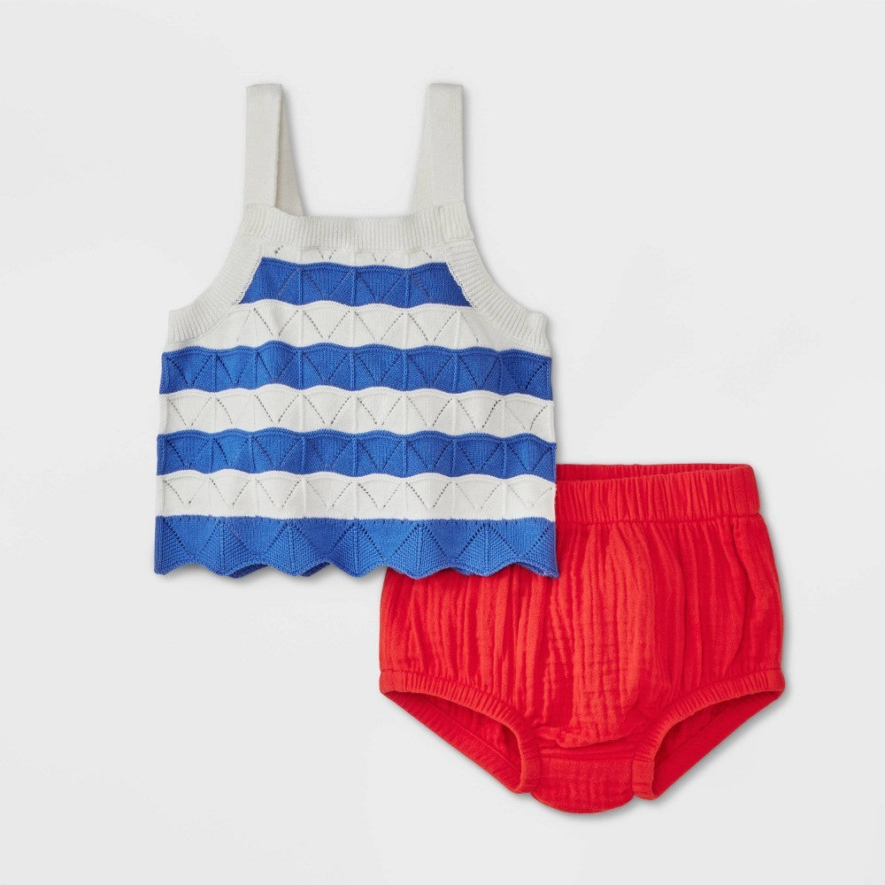 Baby Girls' Striped Sweater Set - Cat & Jack™ Red/Blue 12M
