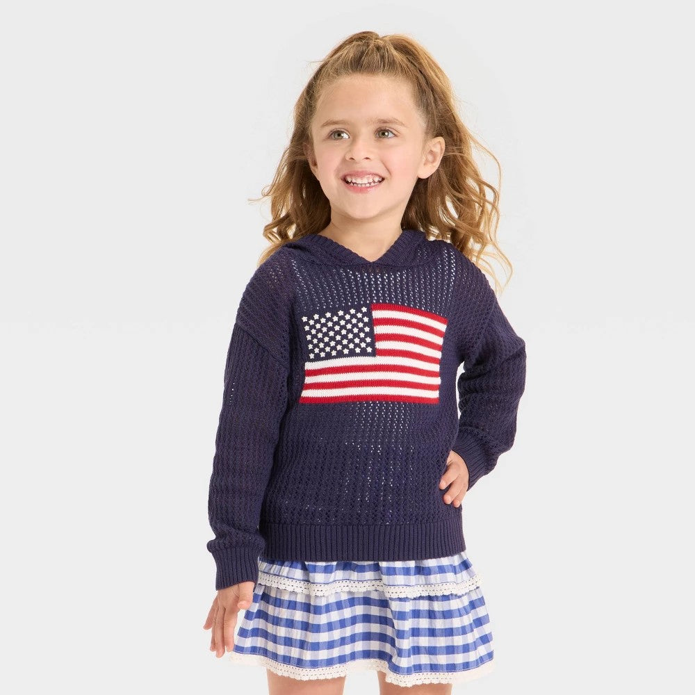 Toddler Girls' Americana Flag Sweater - Cat & Jack™ Navy Blue 2T