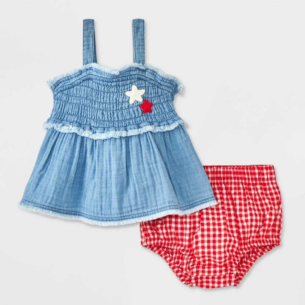 Baby Girls' Star Patch Denim Top & Bottom Set - Cat & Jack™ Blue 6-9M