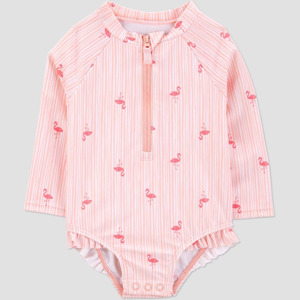 Carter's Baby Girls' Long Sleeve Flamingo Printed One-Piece Rash Guard