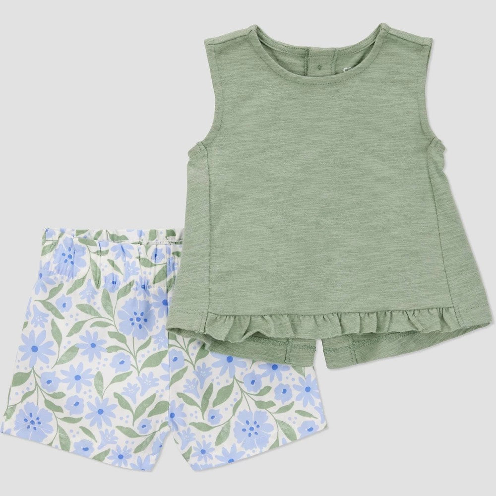 Carter's Baby Girls' Floral Set Green/Blue 3M: Tunic & Shorts