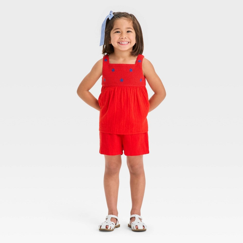 Toddler Girls' Americana Star Knit Tank & Shorts Set - Cat & Jack™ Red 2T