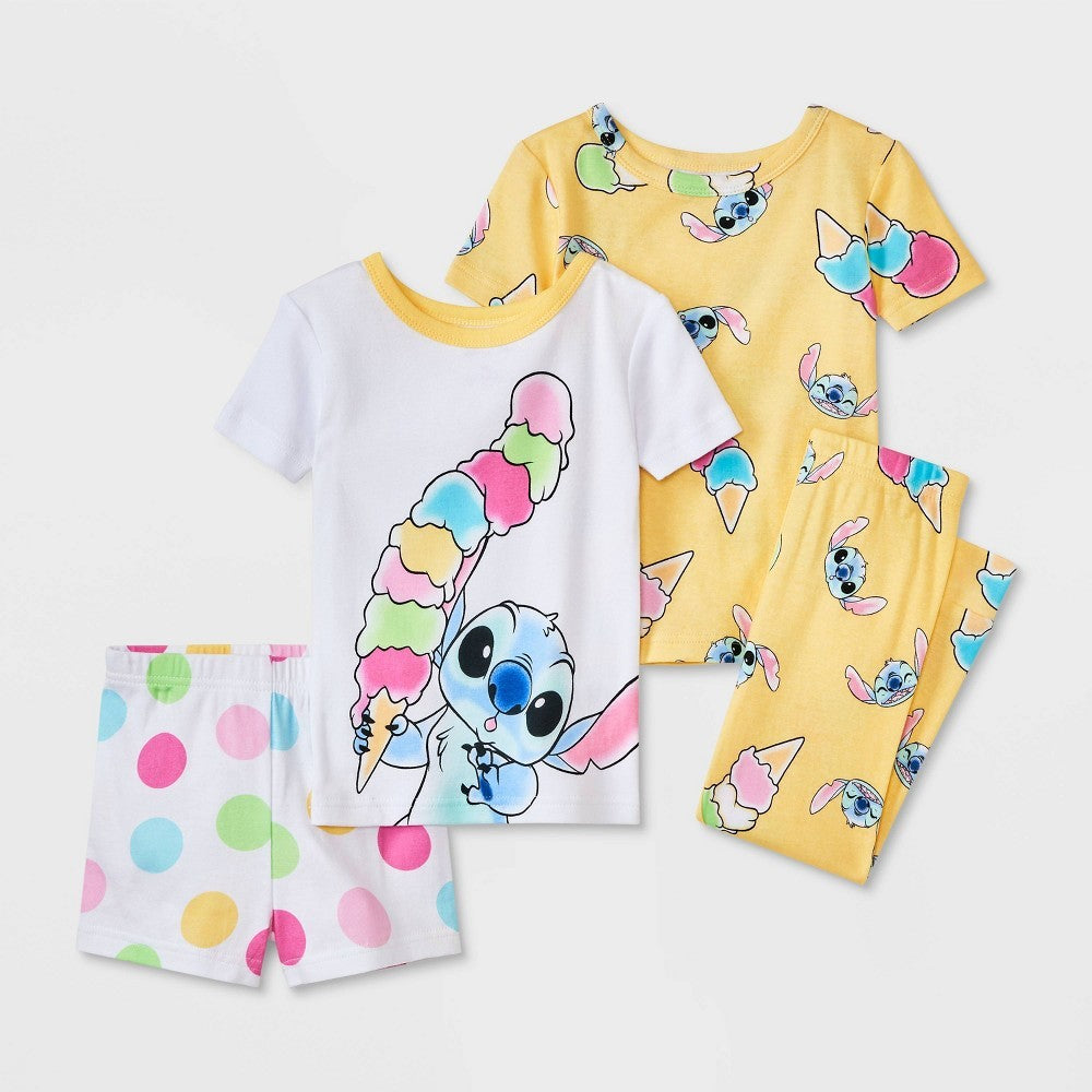 Toddler Girls' 4pc Snug Fit Lilo & Stitch Cotton Pajama Set - White 18M