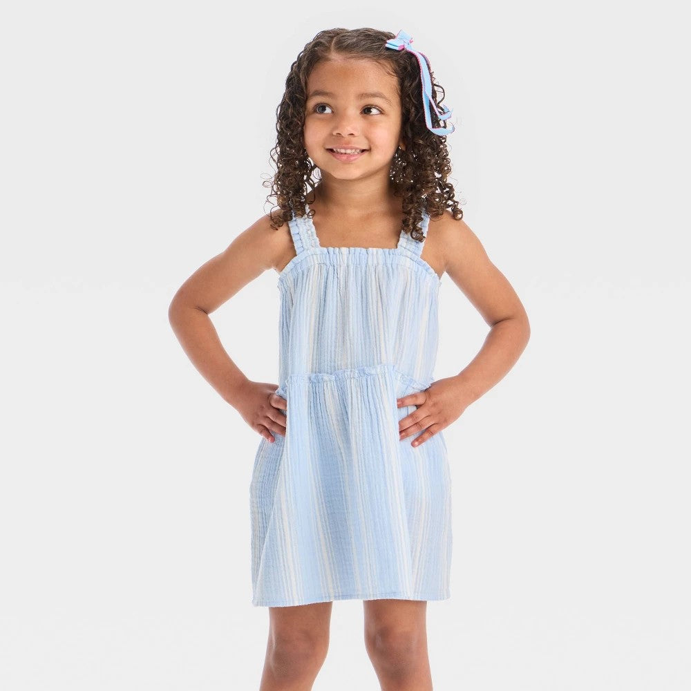 Toddler Girls' Multi Striped Tank Gauze Dress - Cat & Jack™ Cream/Blue