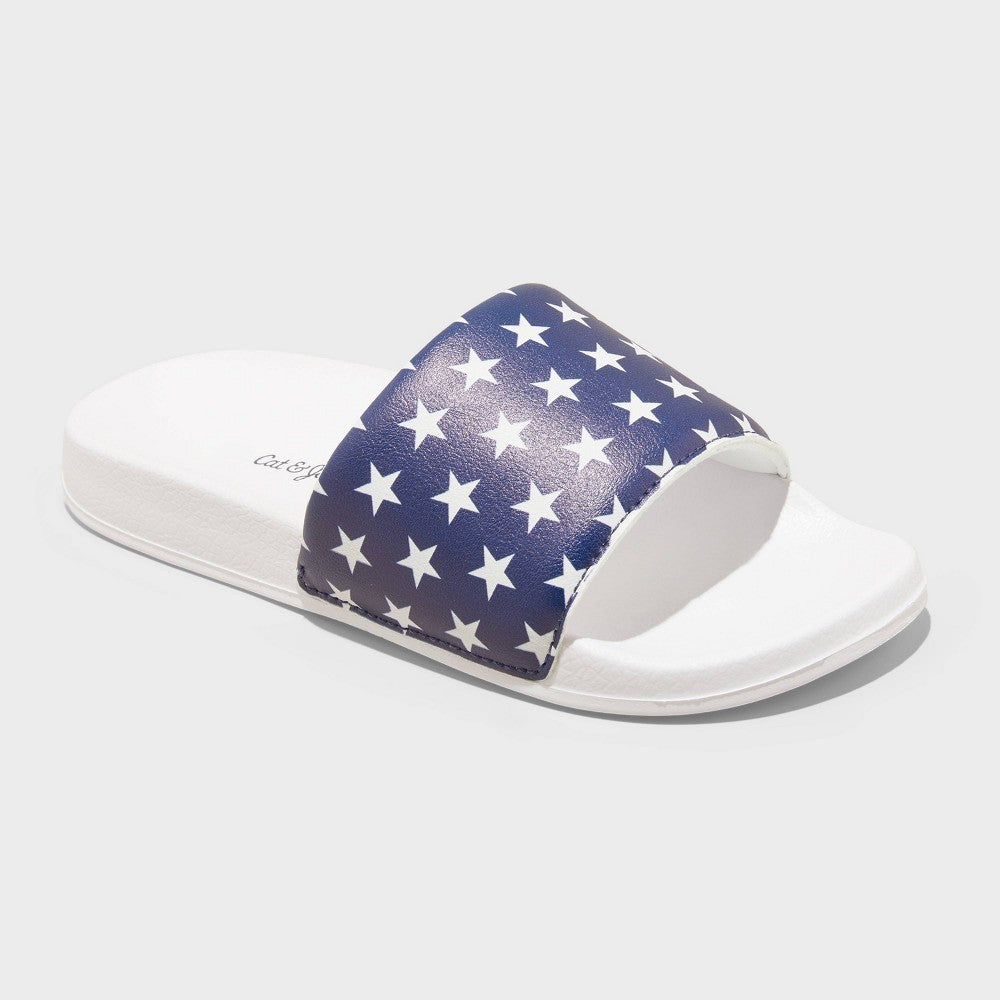 Cat & Jack girl Devon Slides- Blue-Red Open
Toe 6 XL