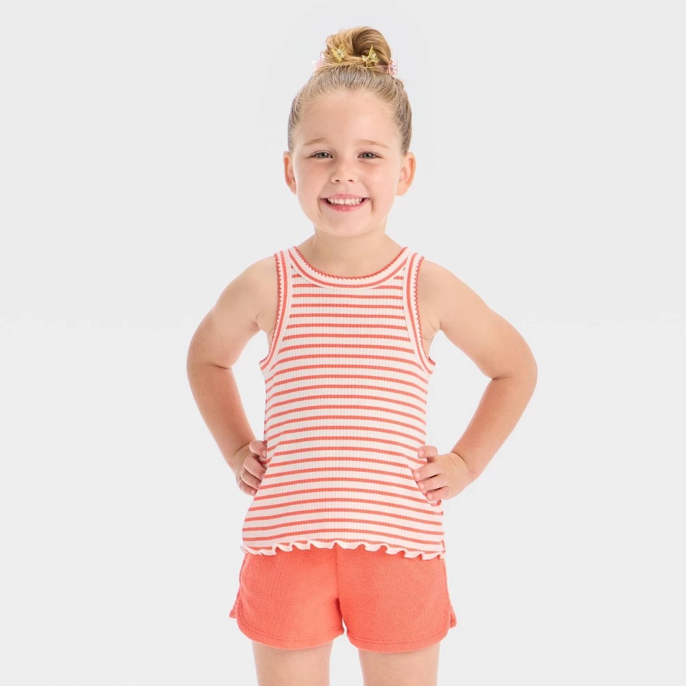 Cat & Jack Toddler Girls' Striped Ribbed T-Shirt 12M Coral Orange