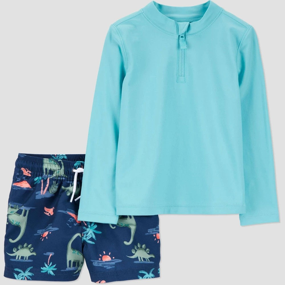 Carter's Just One You® Toddler Boys' Long Sleeve Dinosaur Rash Guard and Trunk Set - Blue 2T