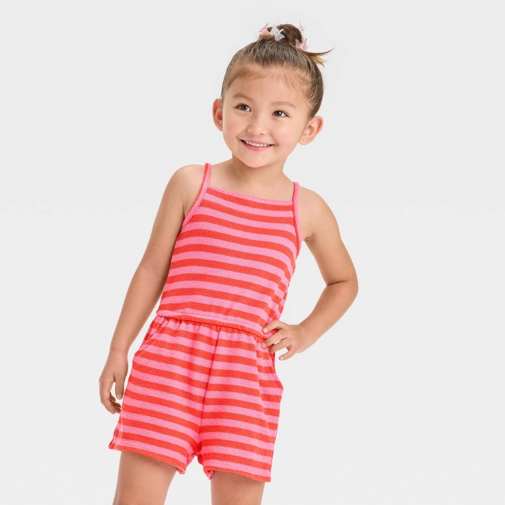 Cat & Jack™ Toddler Girls' Striped Romper Coral Pink 18M