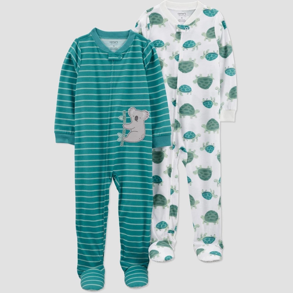 Carter's Toddler Boys' 2pk Footed Pajamas - White/Green, Size 2T
