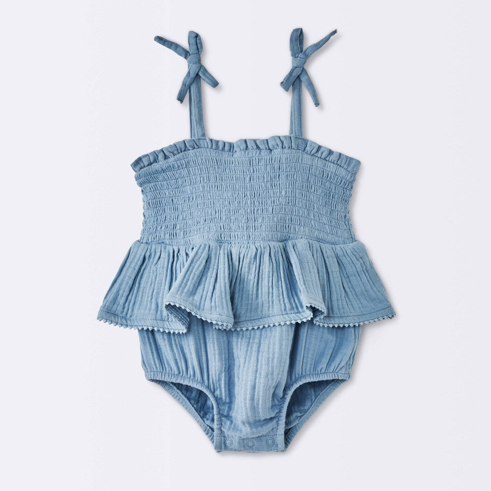 Cloud Island Baby Girls' Crochet Romper Blue, Newborn