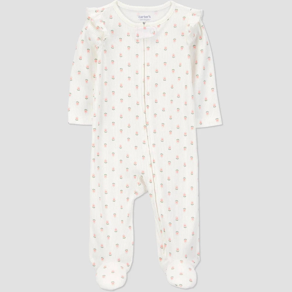 Carter's Baby Girls' Floral Footed Pajamas, Ivory, Size 6m