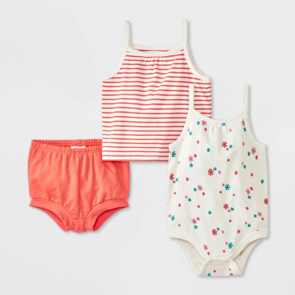 Baby Girls' Stripped Floral Printed Top & Bottom Set - Cat & Jack™ Pink 6-9M