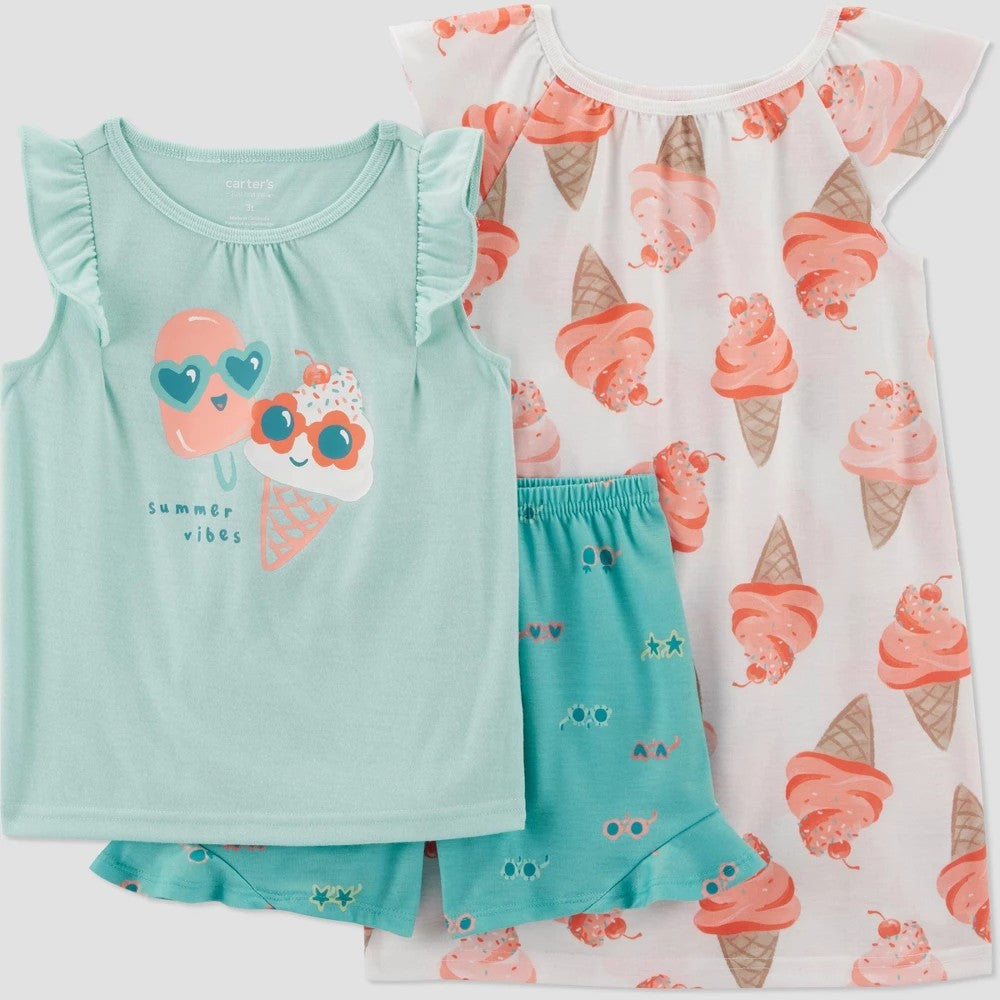 Carter's Toddler Girls' 3pc Ice-Cream Pajama Set 12M Blue/Pink