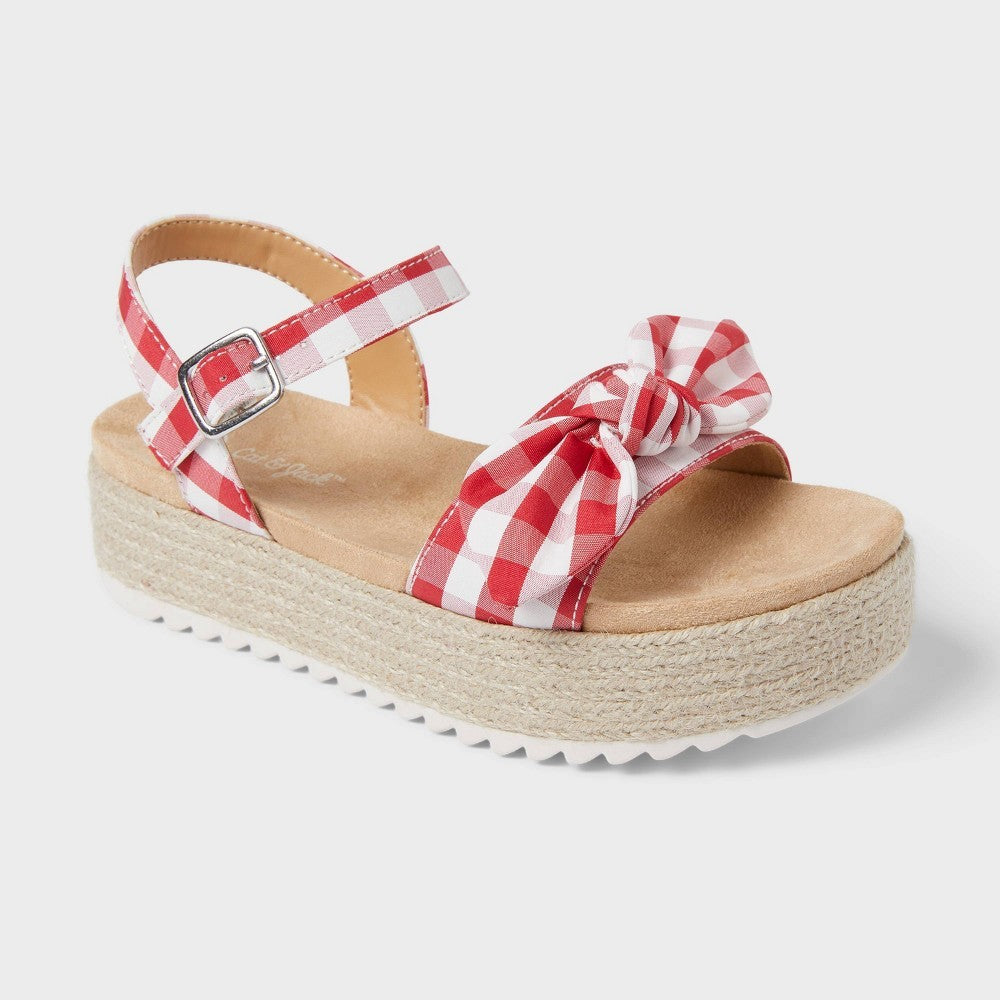 Cat & Jack girl Daphne Gingham Espadrille Sandals, Red 2