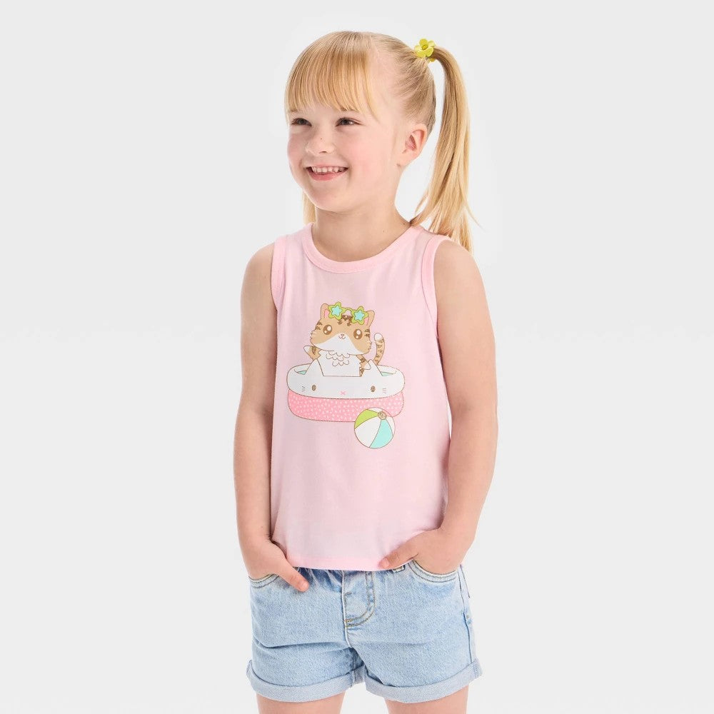 Cat & Jack Toddler Girls' Pink Cat Tank Top 2T