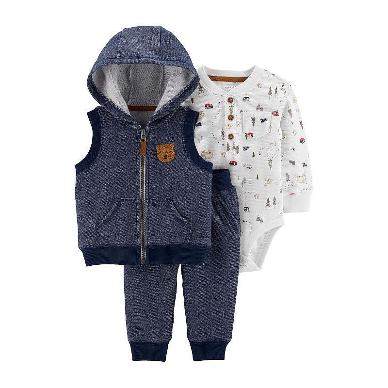 CARTERS Infant Bodysuit & Bear Vest Set, 12M - Navy/White