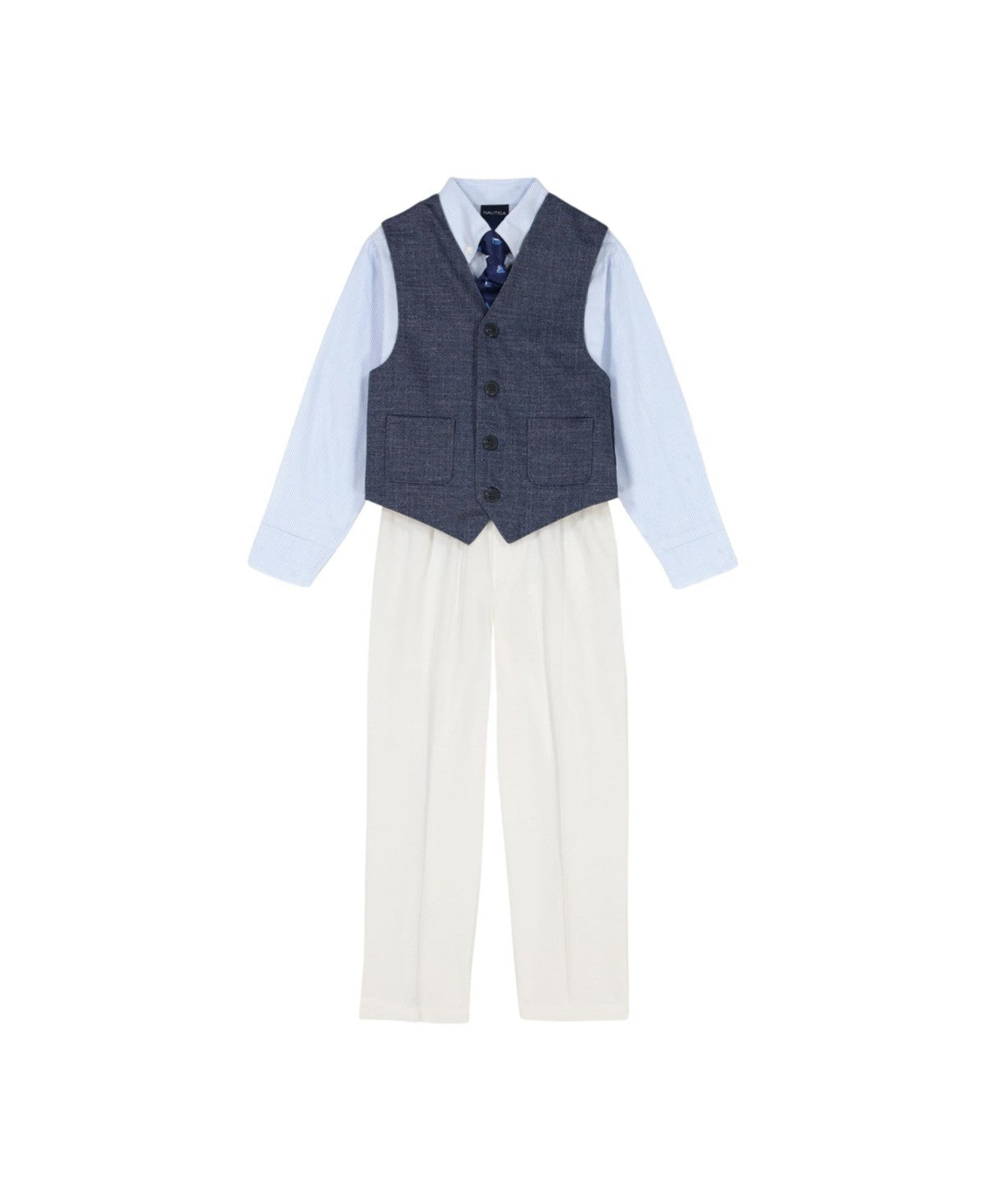 Nautica Boys Textured Vest Set with Tie, Size 5 - Dark Blue 4pc