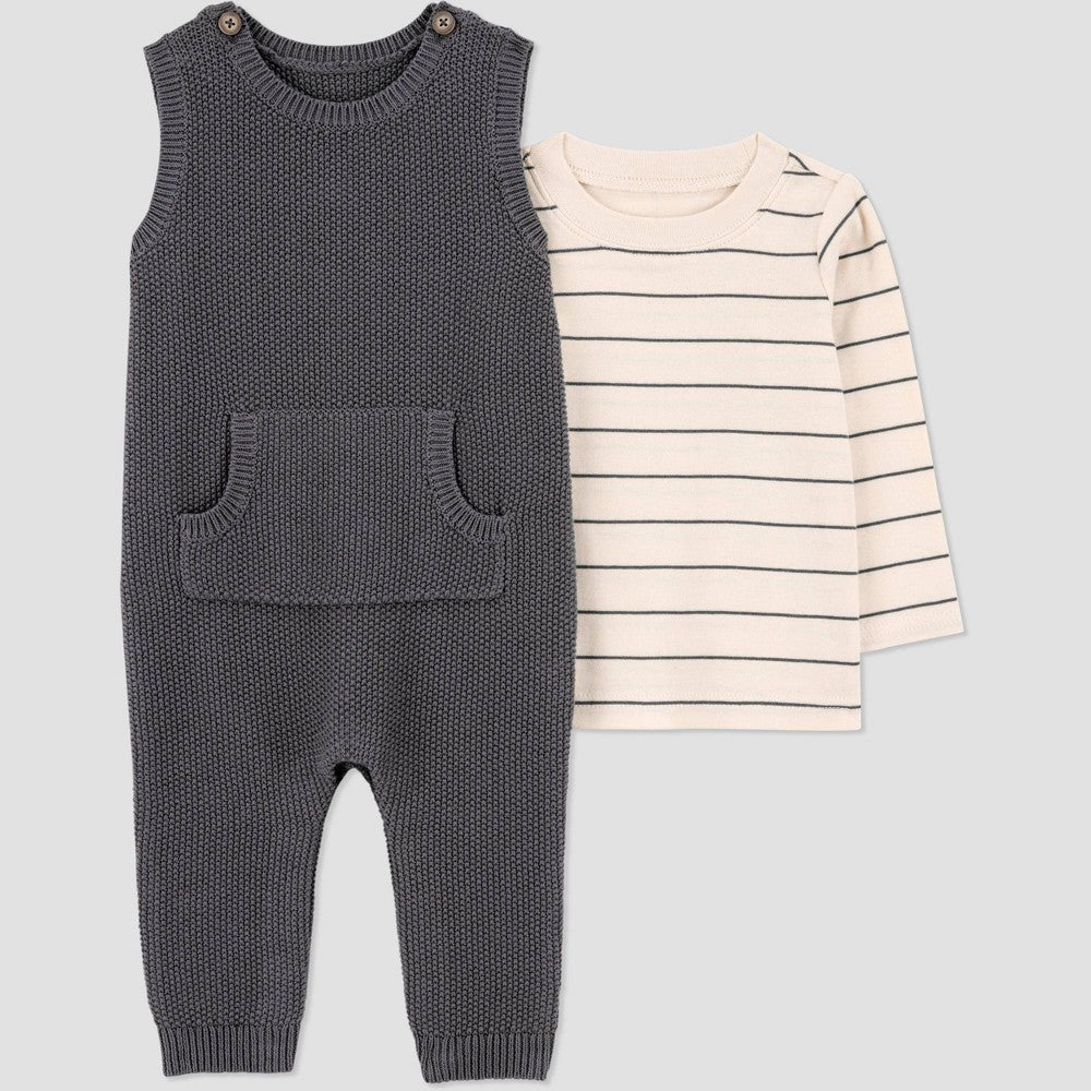 Carter's Baby Boys' 2pc Striped T-Shirt Overalls Set Size 18M Gray