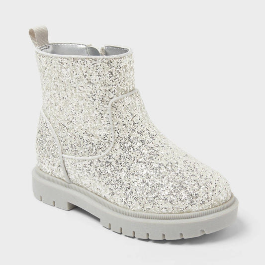 Toddler Flora Chelsea Boots - Cat & Jack™ Silver 9T: Zipper Closure, Flexible Outsole, Round Toe - Girl