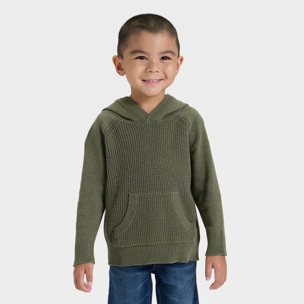 Cat & Jack Toddler Boys' Waffle Hooded Sweater 18M Olive Green