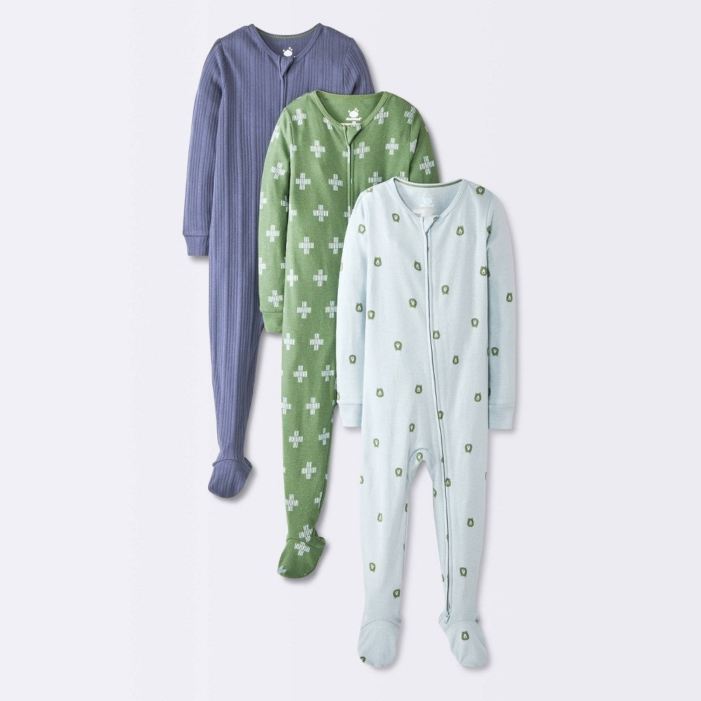 Cloud Island Baby Boys' 3pk Sleep N' Play Blue/Green 24M