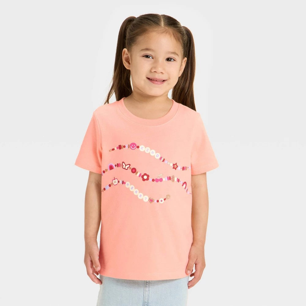 Cat & Jack Toddler Girls' Friendship Bracelet T-Shirt 18M Peach