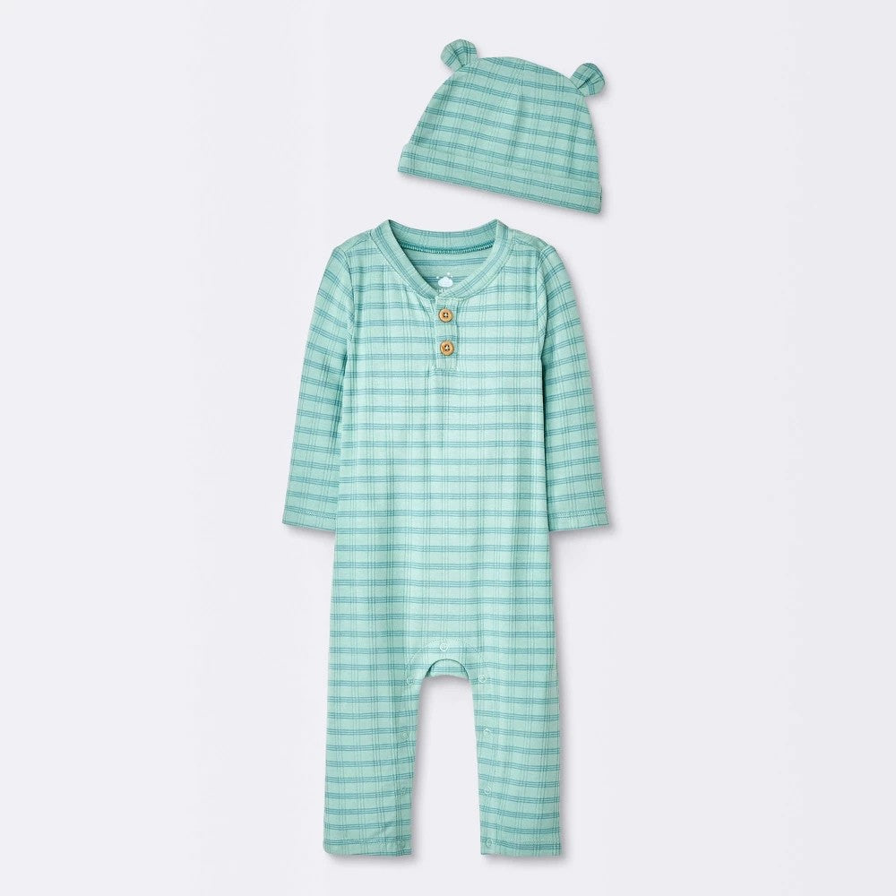 Cloud Island Baby Boys' Checkered Romper & Hat 6-9M Blue