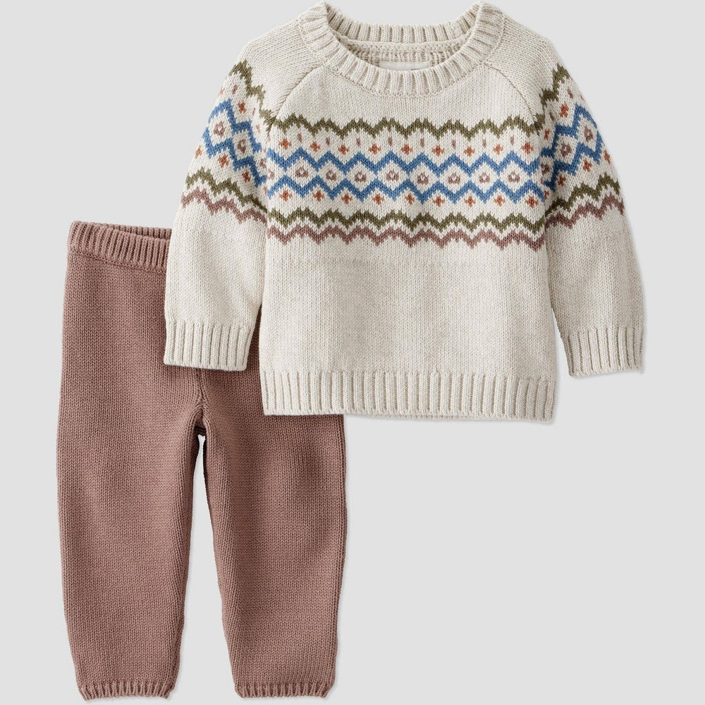 Little Planet by Carter's Organic Baby Boys' 2pc Sweater Set - Brown/Cream 9M