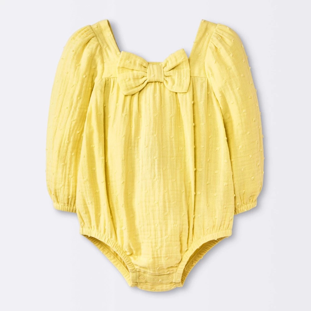 Cloud Island Baby Girls' Bow Romper Yellow, Size 3-6M