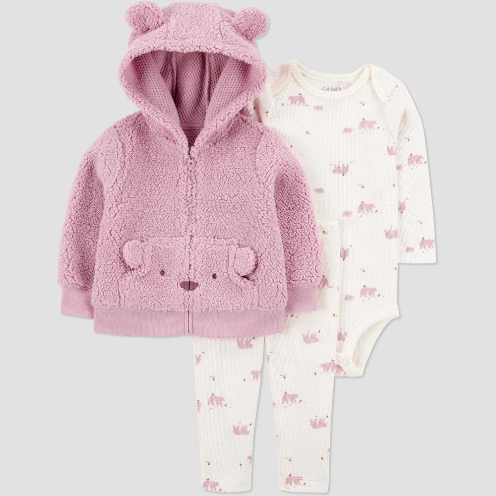 Carter's Baby Girls' 3pc Bear Sweater Set - Pink 9M