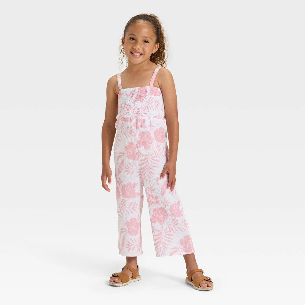 Grayson Toddler Girls' Smocked Floral Jumpsuit Pink 4T