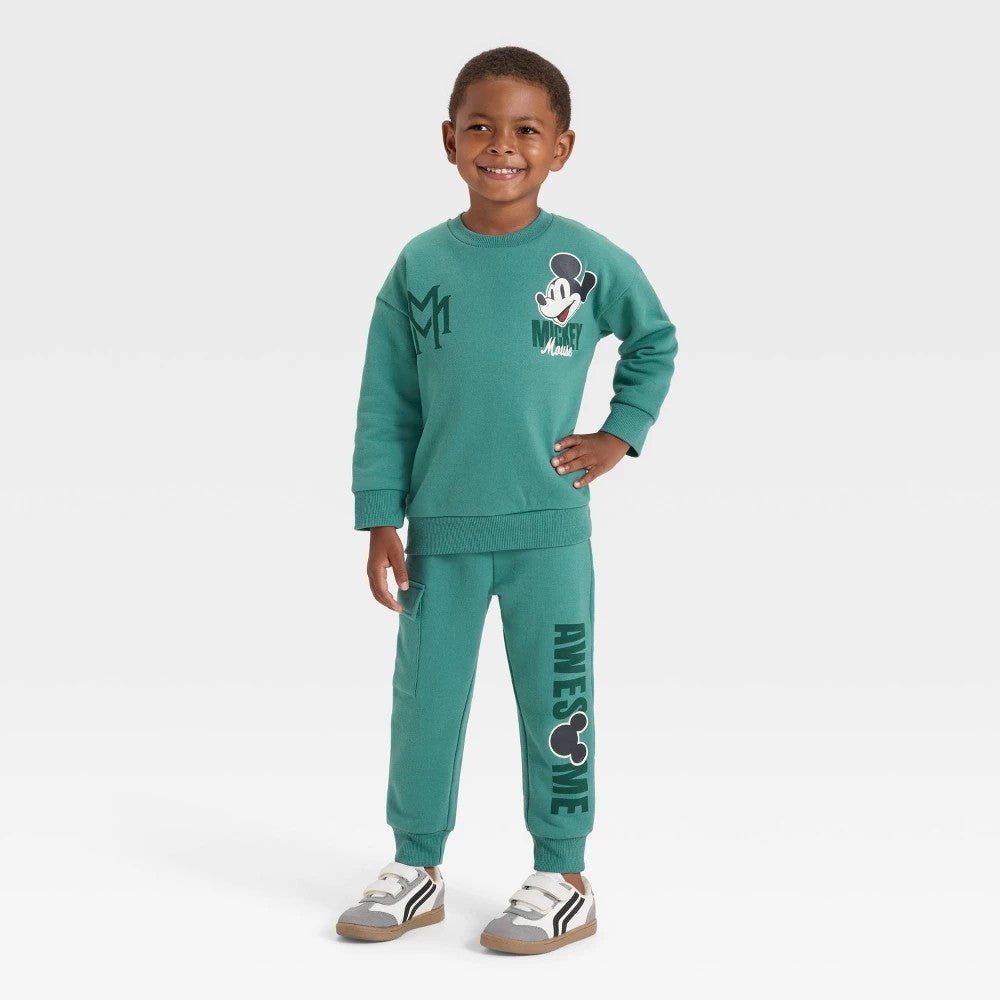 Disney Boys' 2pc Mickey Mouse Fleece Pullover and Bottom Set - Green 3T