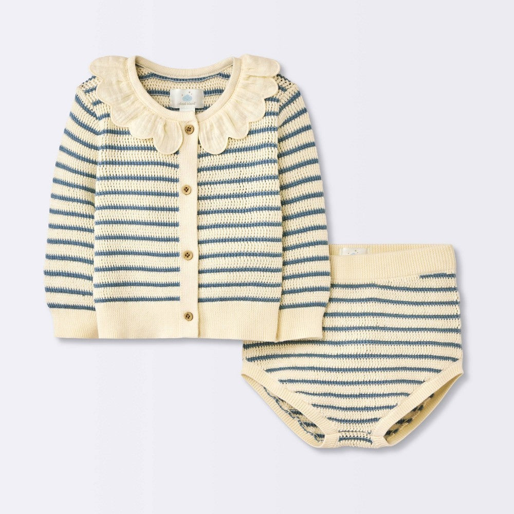Cloud Island Baby Girls' Striped Sweater Set 24M Blue