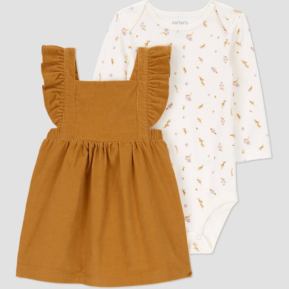 Carter's Baby Girls' 2pc Floral Ruffle Jumper Set - Brown 18M