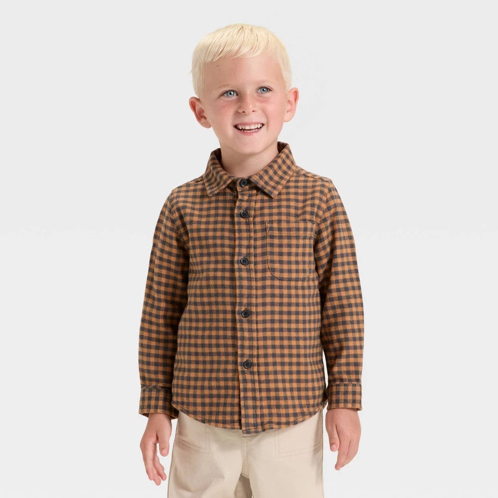 Cat & Jack Toddler Boys' Checkered Shirt Brown/Black 18M