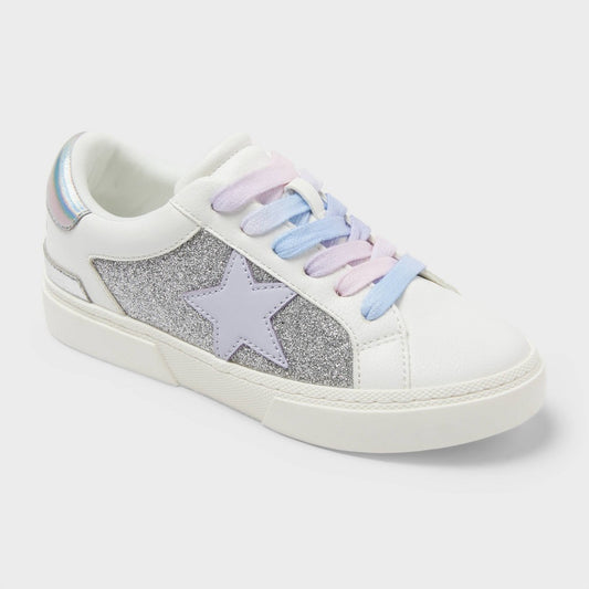 Kids' Kaitlyn Court Sneakers - Art Class™ Silver 2: Lace up, Non Marking Sole, Textured Outsole - Girl