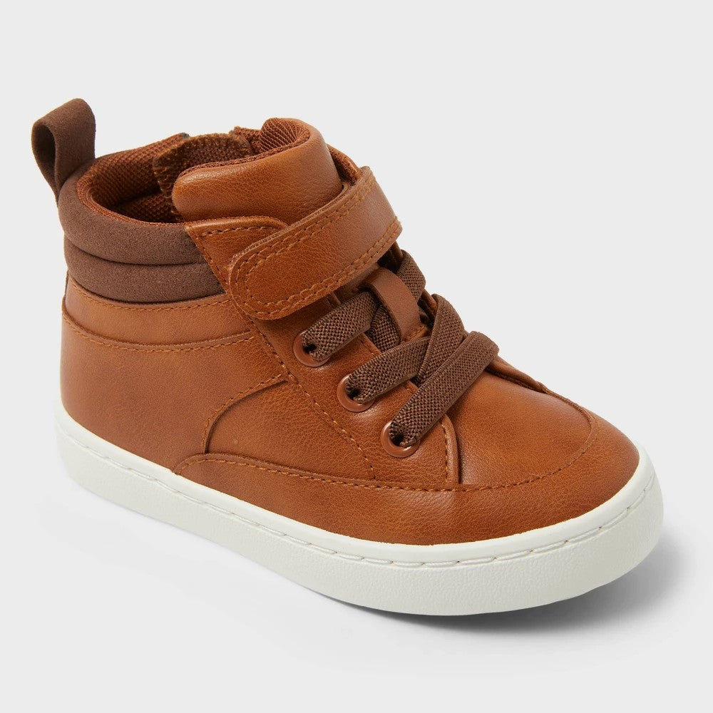 Toddler Aidan Sneaker Boots - Cat & Jack™ Cognac 11T: Zipper, Hook & Loop, Padded Collar - Boy