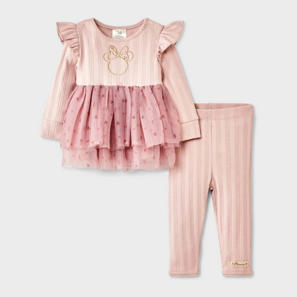 Disney Minnie Mouse 2pc Dress and Leggings Set 18M Pink girl