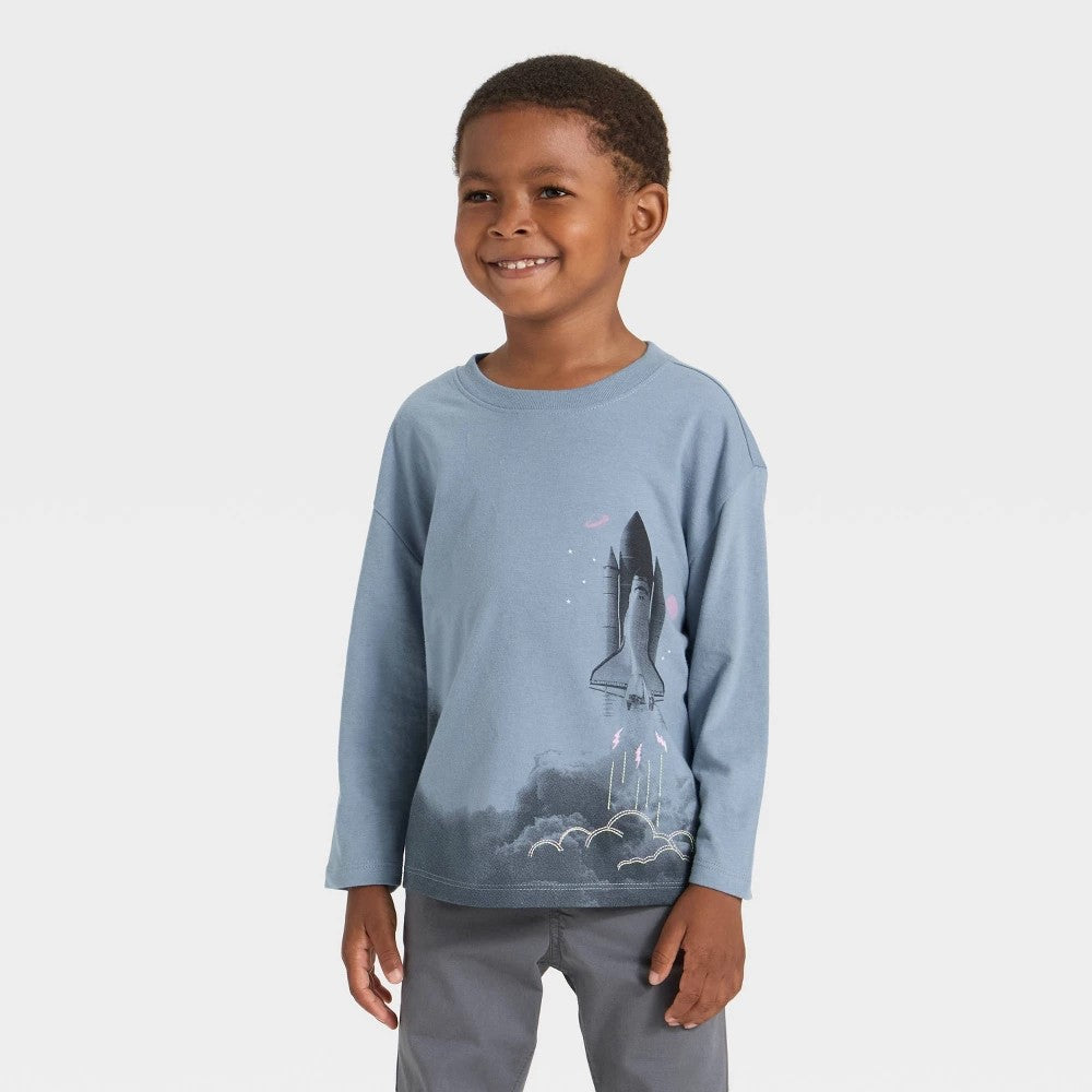 Cat & Jack Toddler Boys' Long Sleeve T-Shirt Blue 2T