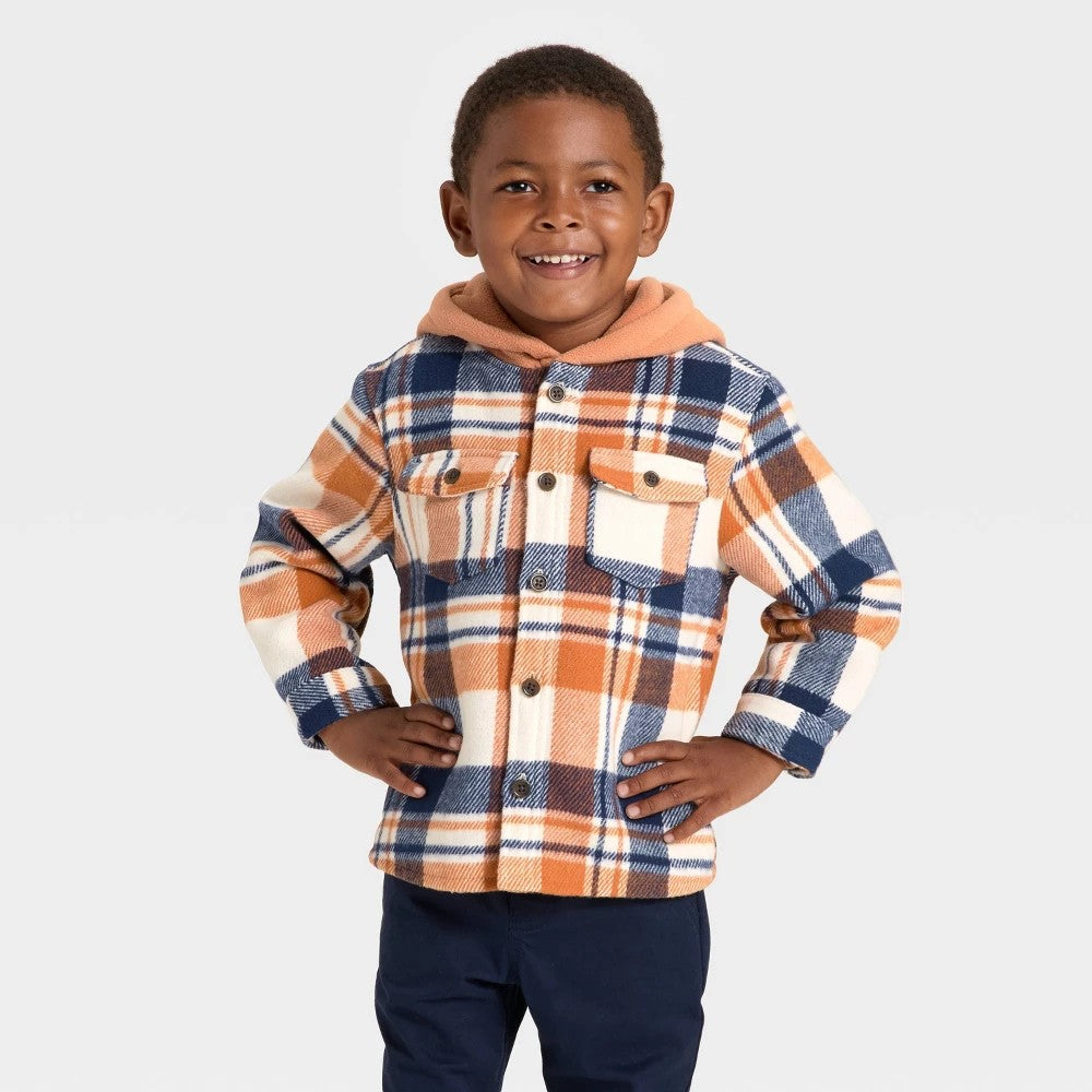 Cat & Jack Toddler Boys' Flannel Hoodie Jacket Orange 18M