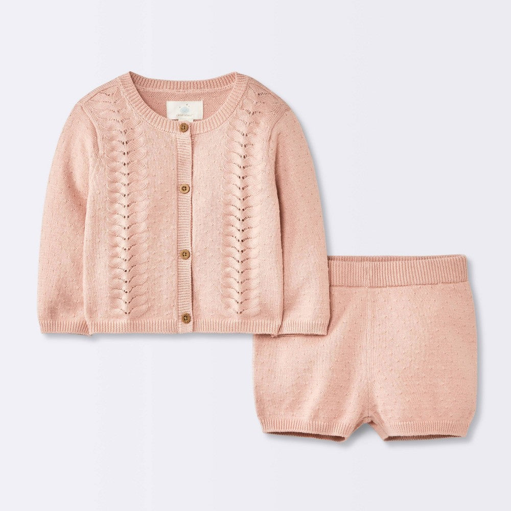 Cloud Island Baby Girls' Pointelle Sweater Set Pink 0-3M