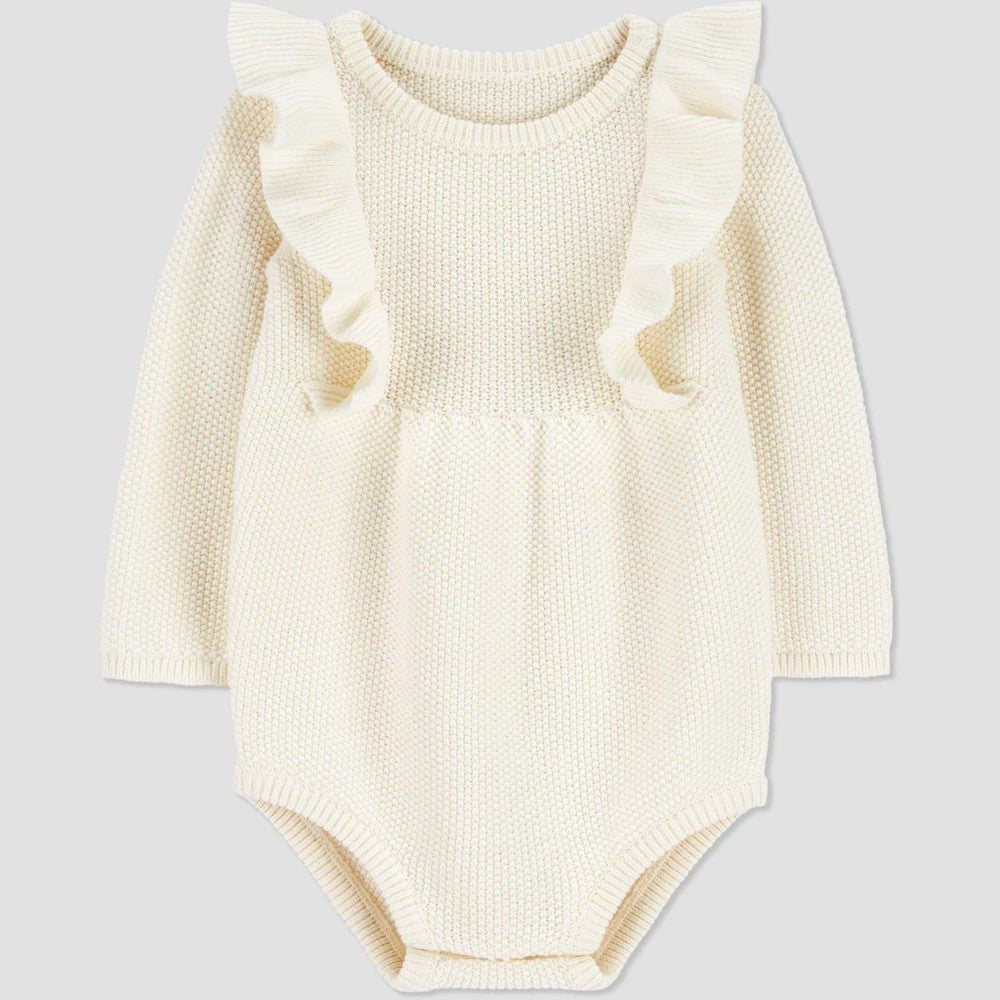 Carter's Baby Girls' Ruffle Sweater Romper Cream 18M