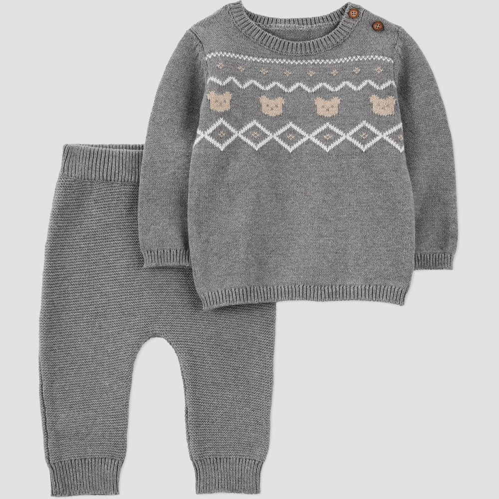 Carter's Baby Boys' 2pc Bear Sweater Set - Gray 3M