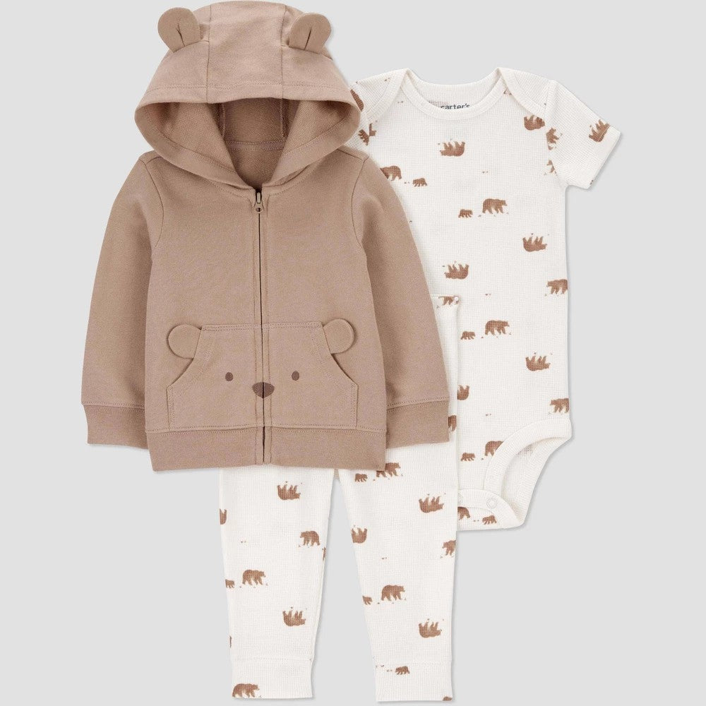 Carter's Baby Boys' 3pc Bear Sweatshirt Set - Brown 3M